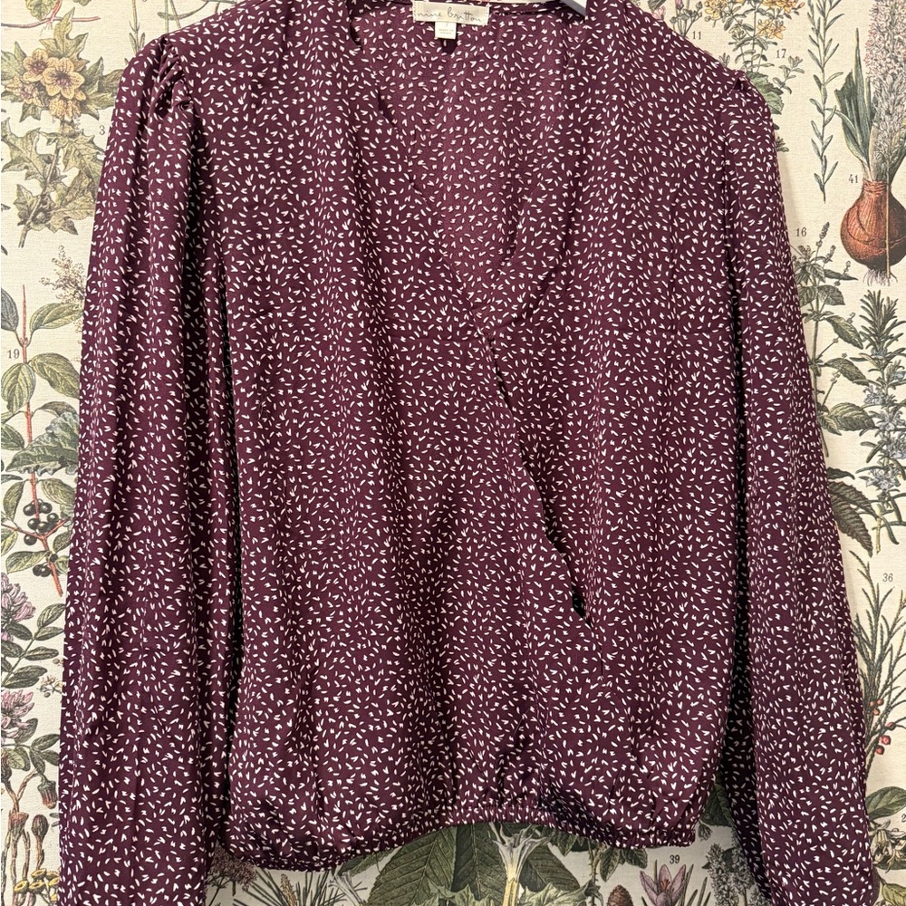 Plum Patterned V Neck Blouse